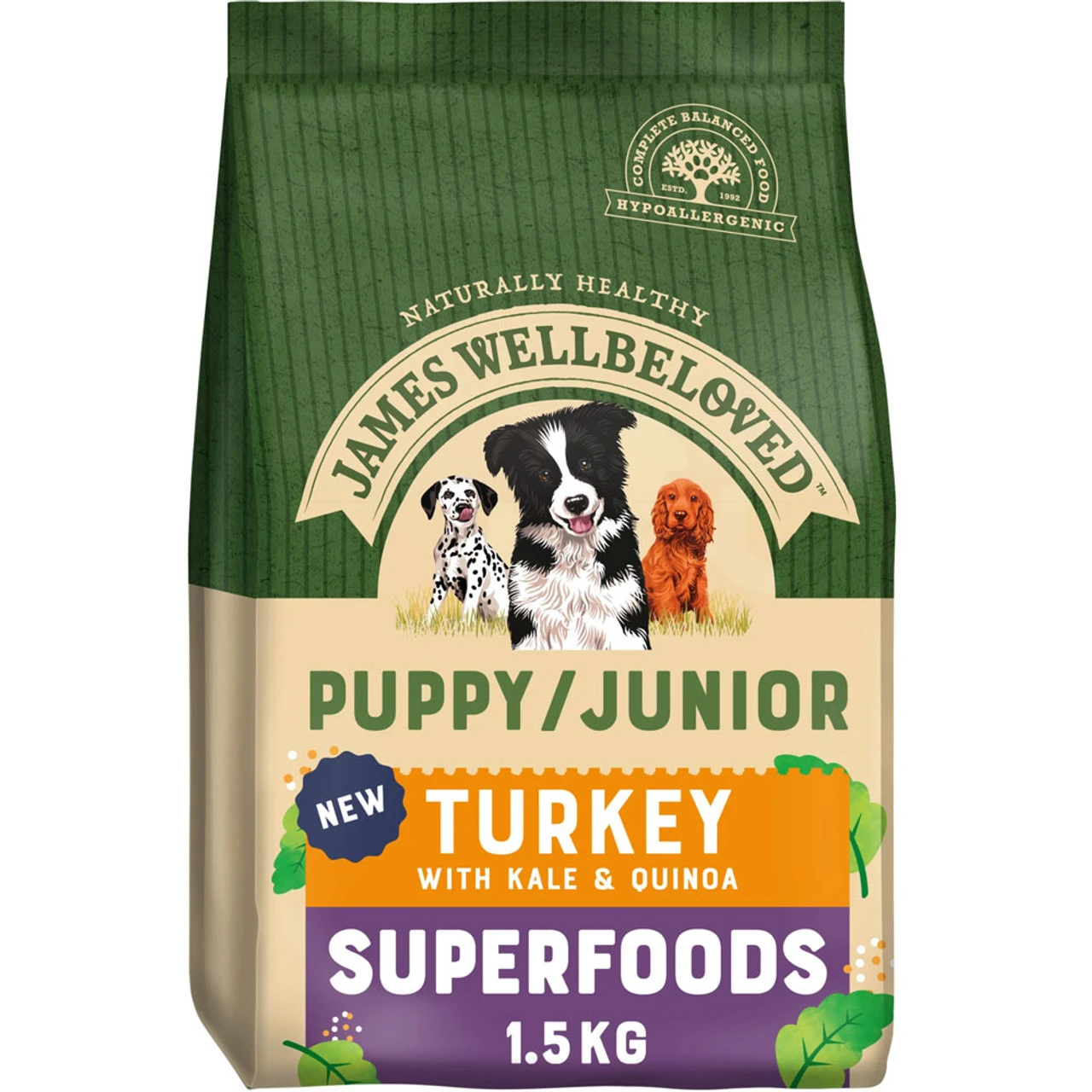James Wellbeloved Superfoods Puppy/Junior Turkey With Kale & Quinoa 3 James Wellbeloved Superfoods Puppy/Junior Turkey With Kale & Quinoa